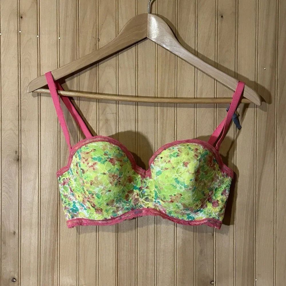 Aerie 36D Pink & Green Push Up Lace Bra